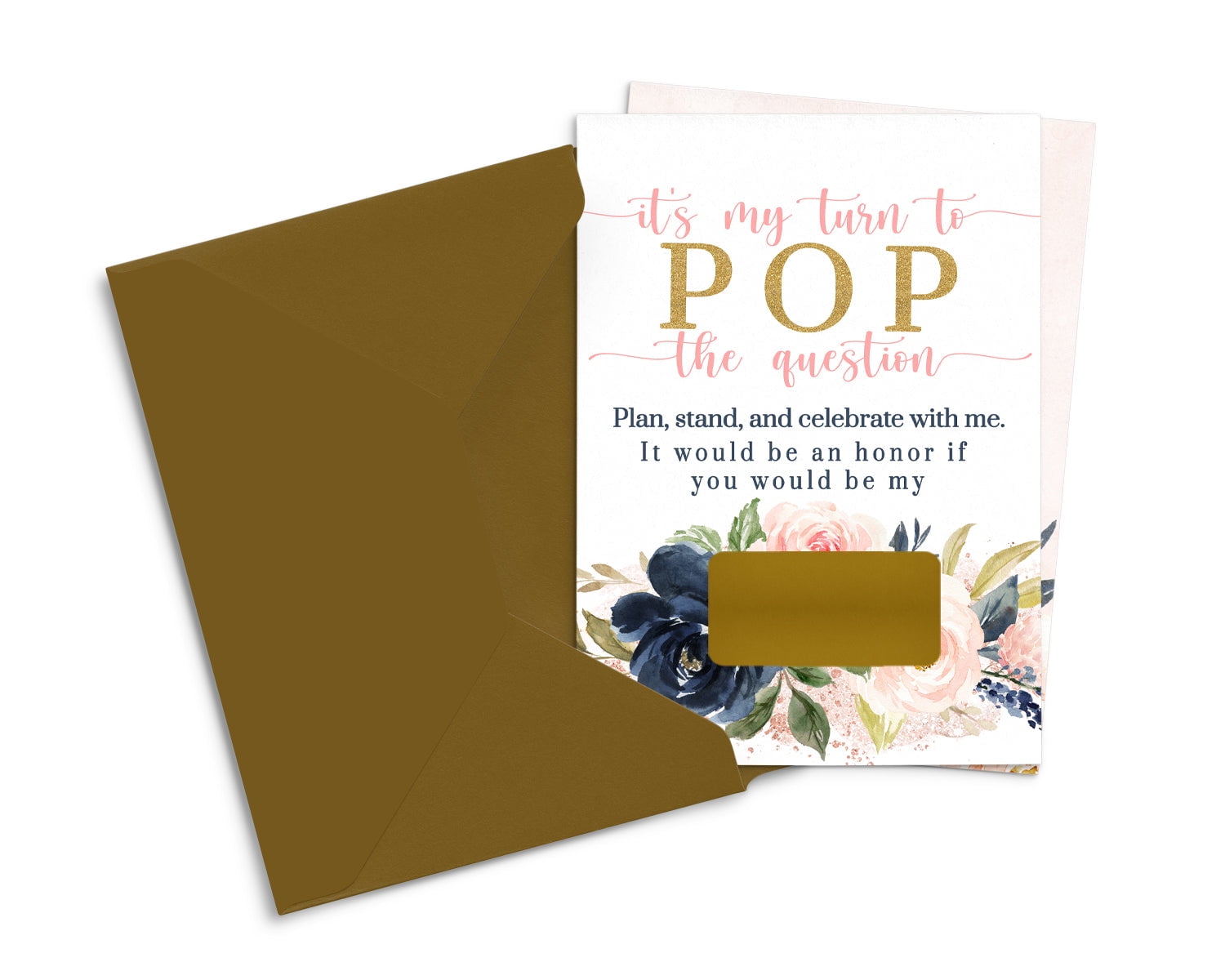 Pop the Question to my Bridesmaid Maid of Honor Matron of Honor Set of 12 Scratch Off Proposals with Envelopes Wedding Attendant Invite Set Pink Gold Blue Floral Event Theme Paper Clever Party