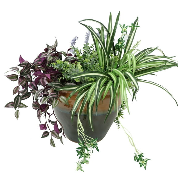 Sunnydaze Chalet 14.5" x 14.5" x 11.25" Round Forest Lake Green Ceramic Outdoor Planter