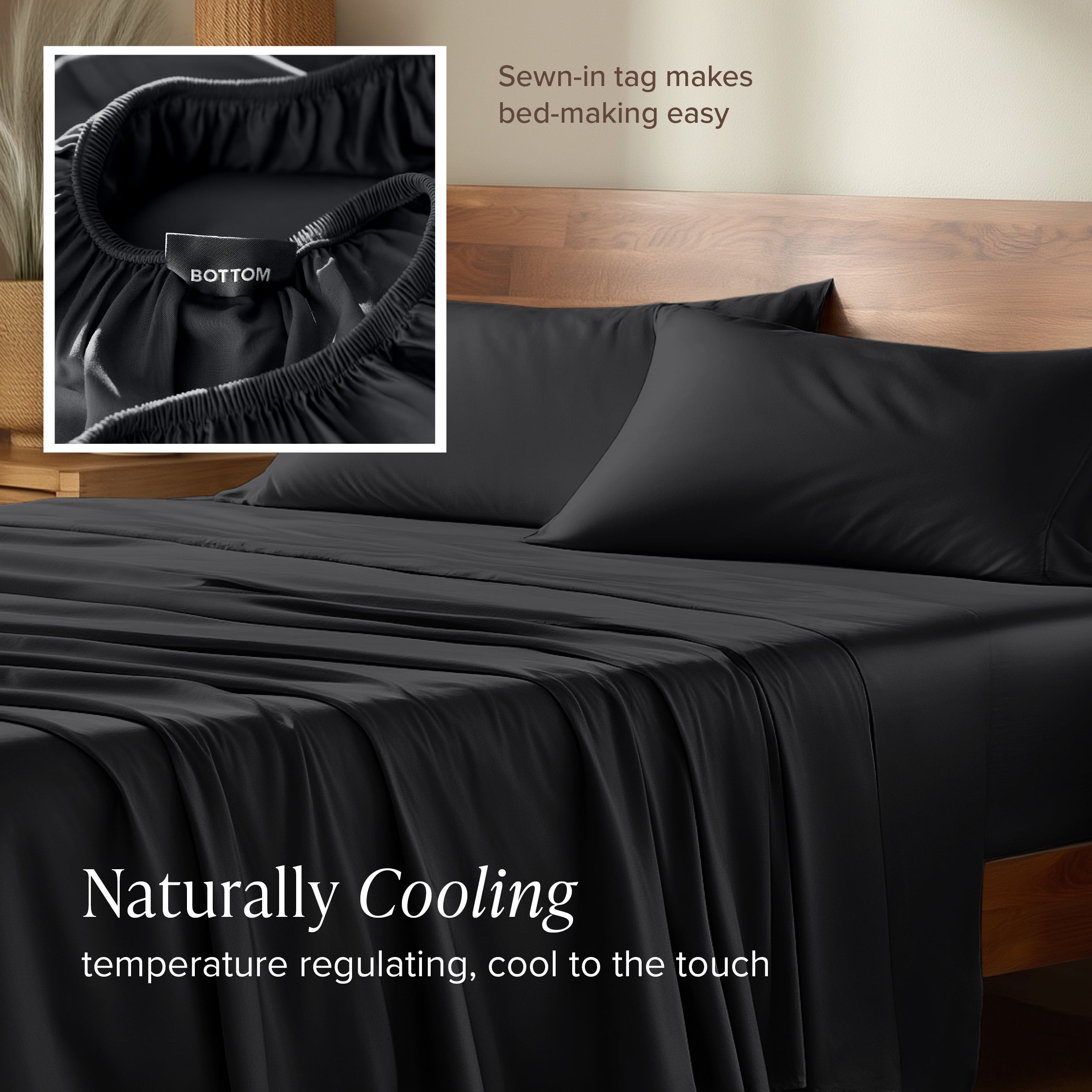 Bare Home Bamboo Sheet Set - Made from Rayon Fibers - Deep Pockets - 4 Piece - Full, Black