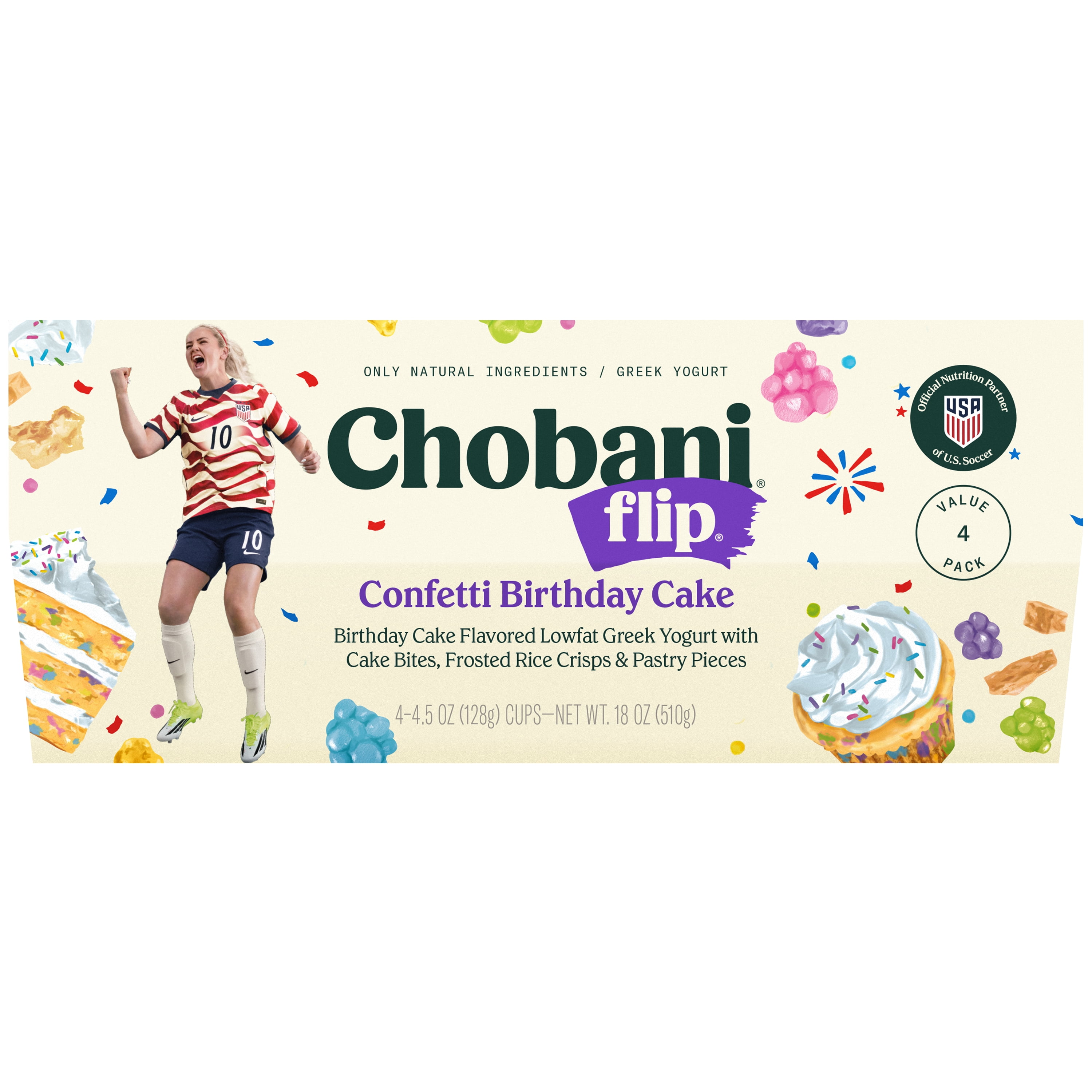 Chobani Flip Low-Fat Greek Yogurt Confetti Birthday Cake 4.5 oz 4PK