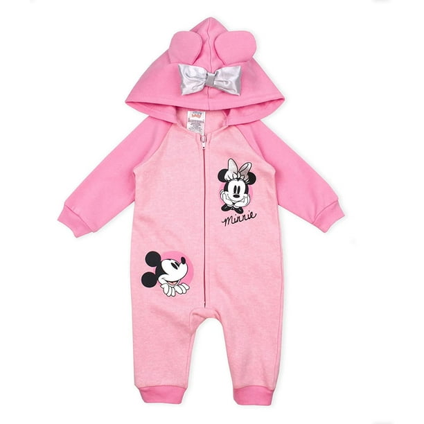 Disney Girl's Minnie Mouse Footed Coverall Bodysuit Creeper with Hood ...