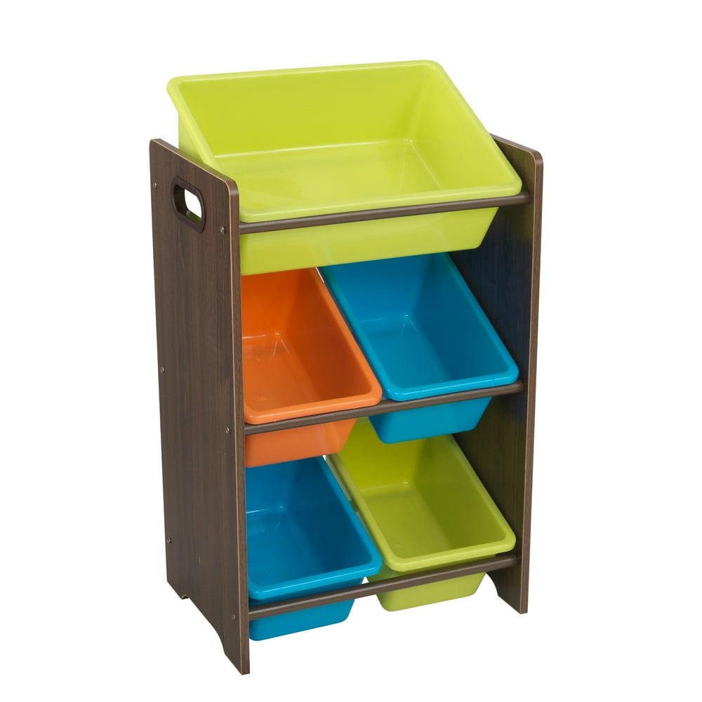 KidKraft KidKraft Wooden Children's Toy Storage Unit with Five Plastic Bins - Brights & Espresso