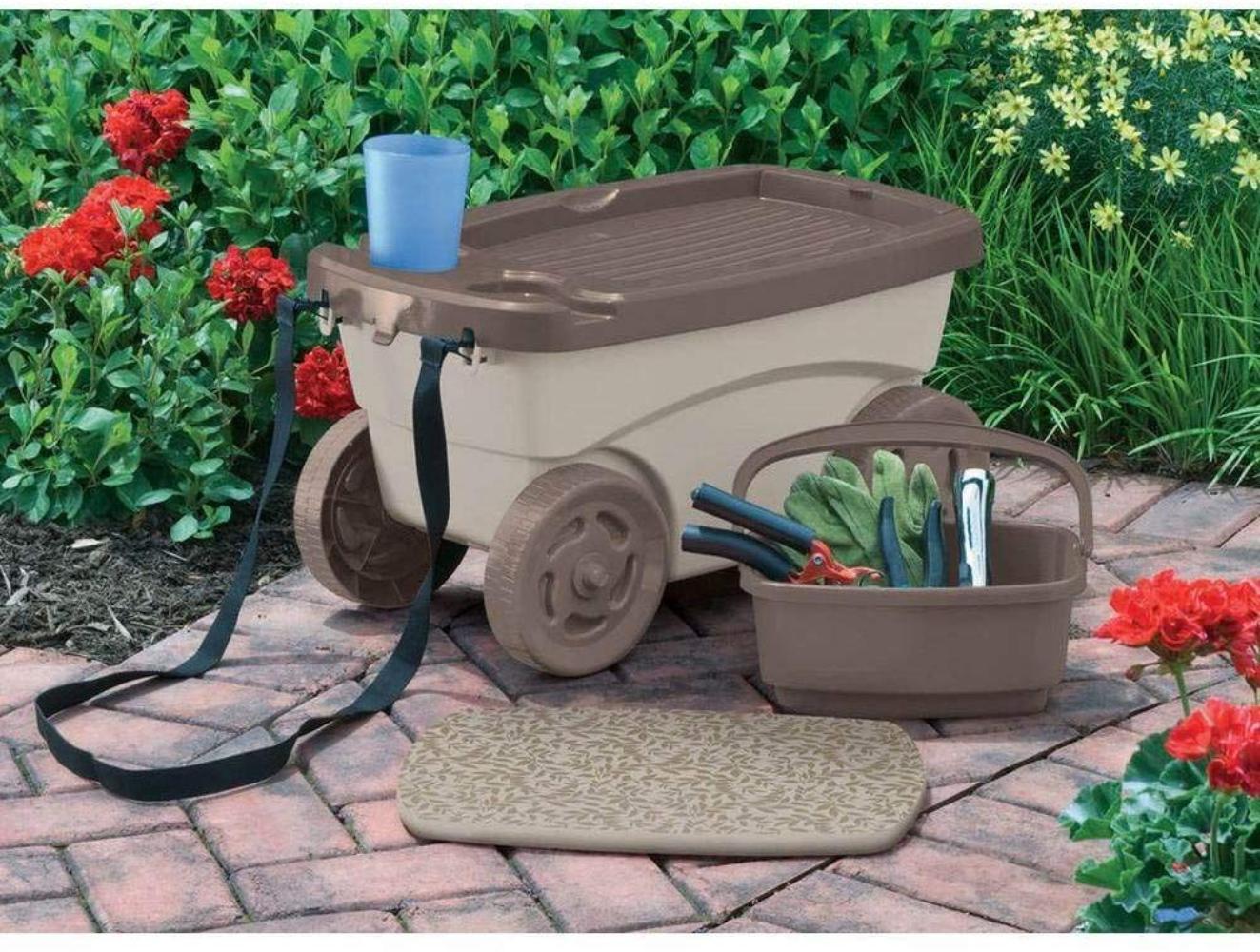 Outdoor Rolling Garden Scooter - Durable Plastic Portable Garden Seat