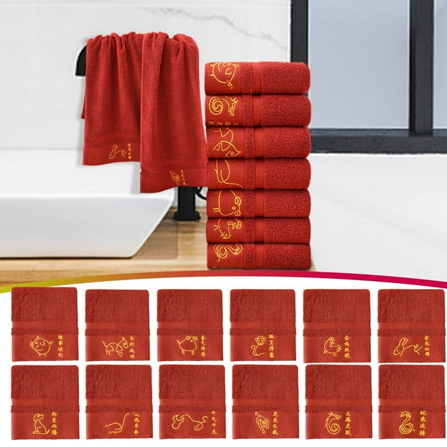 Tyidzon Serviettes pour Salle de Bain Serviette Coton Adulte Visage Broderie Coton Velours Doux Rouge