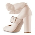 thumbnail image 3 of YDN Women Chic Closed Toe Bow Tie Mary Jane Pumps Buckle Strap Block High Heels Lovely Dress Ballroom Shoes Size 5.5 Nude, 3 of 4