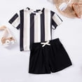 thumbnail image 2 of BOOMNY Toddler Baby Boys Outfit Set Short Sleeve Striped Prints T-Shirt Shorts 2 Peice Sports Clothes Set Cozy Dailywear, 2 of 6