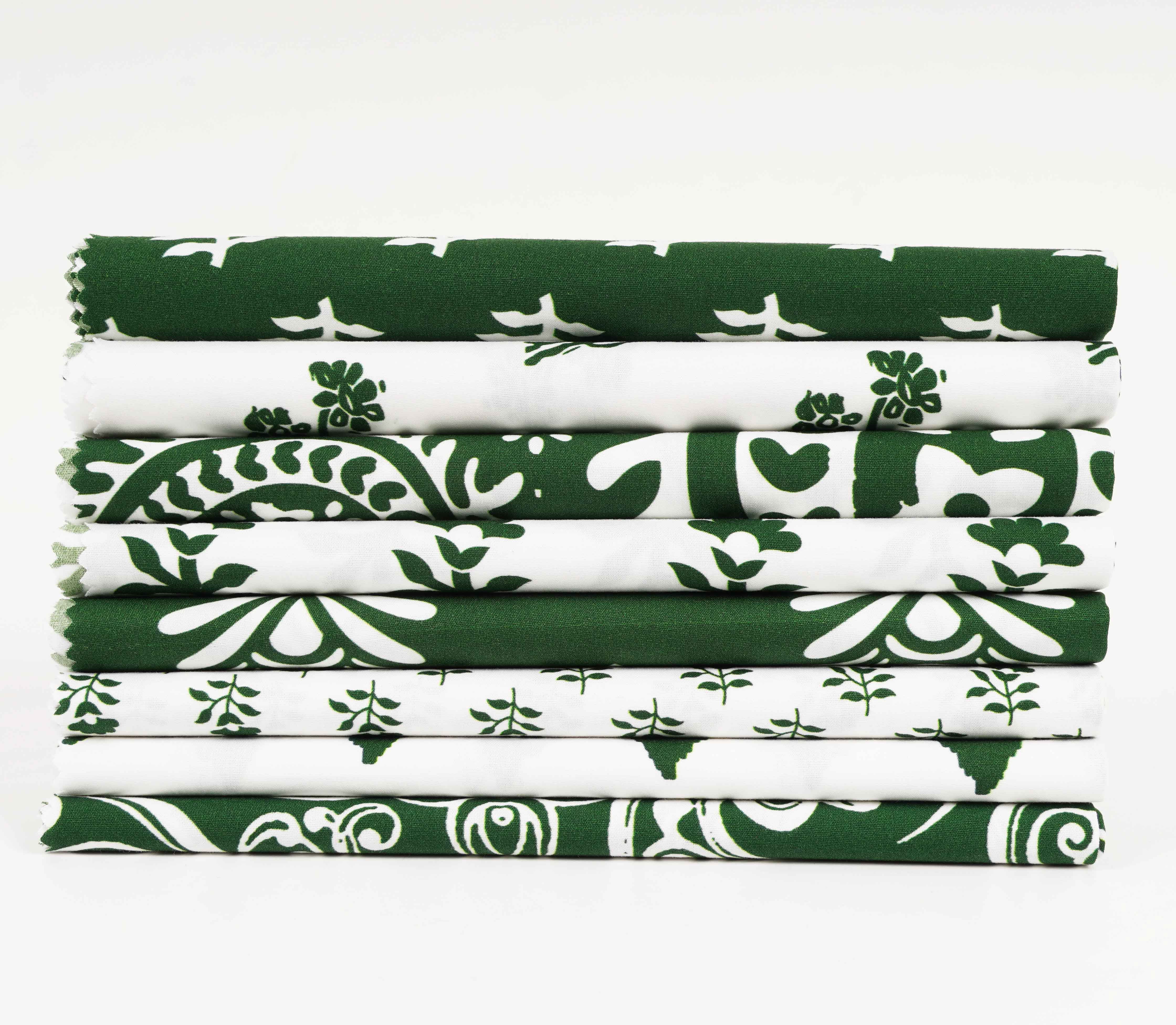Soimoi 8 Pc Fat Quarter Bundle,Asian Block PaisleyPrint 18"x 22"DIY Patchwork-100% CottonPre-Cut Quilting Fabric White & Green