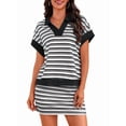 thumbnail image 4 of Women'S Striped 2 Piece Outfits Skirt Set Short Sleeve Skort Workout Set Matching Lounge Sets Black S, 4 of 9