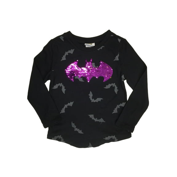 Girls DC Comics Batgirl Batman Purple & Gold Halloween Flip Sequin Shirt X-Small