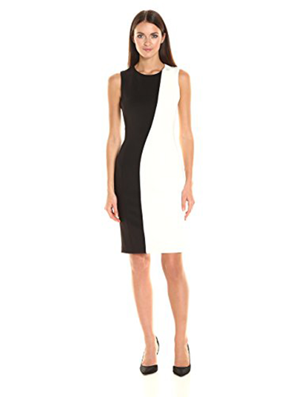 Calvin Klein Women's Color-Block Sleeveless Sheath Dress, Black/White, 2 -  