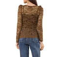 thumbnail image 3 of MODA NOVA Junior's Round Neck Long Sleeve Semi Sheer Floral Lace Blouse Brown S, 3 of 5