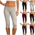 thumbnail image 2 of Women's Fold Over Capri Leggings, Sexy Low Rise Stretch Athletic Cropped Pants Lounge Yoga Bottoms, 2 of 6