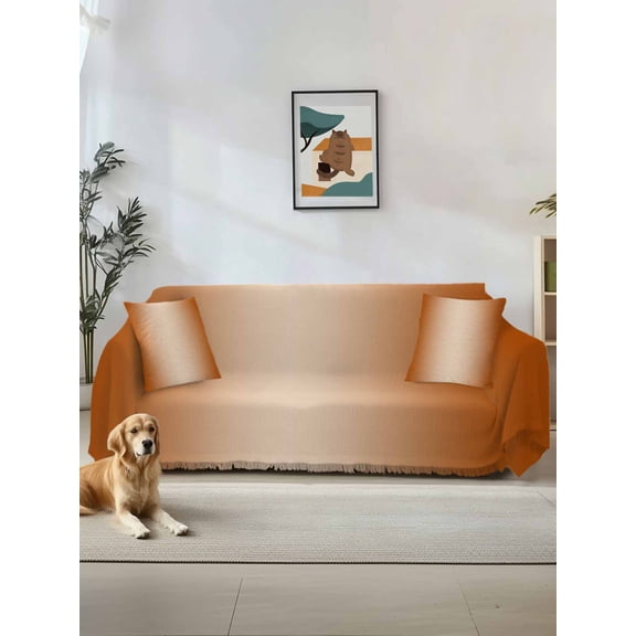 Burnt Orange Ombre Couch Cover for 2 Cushion Sofa, Modern Gradient Abstract Art Washable Loveseat Sofa Covers Slipcover for Sectional Sofas L-Shaped, Couch Throw Cover 71"x118"