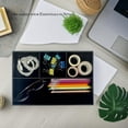 thumbnail image 2 of Flat 4-Slot Leather Drawer Tray Desk Stationery Sundries Gadget Organizer Storage Box Pen Pencil Holder Case Container (Black), 2 of 6