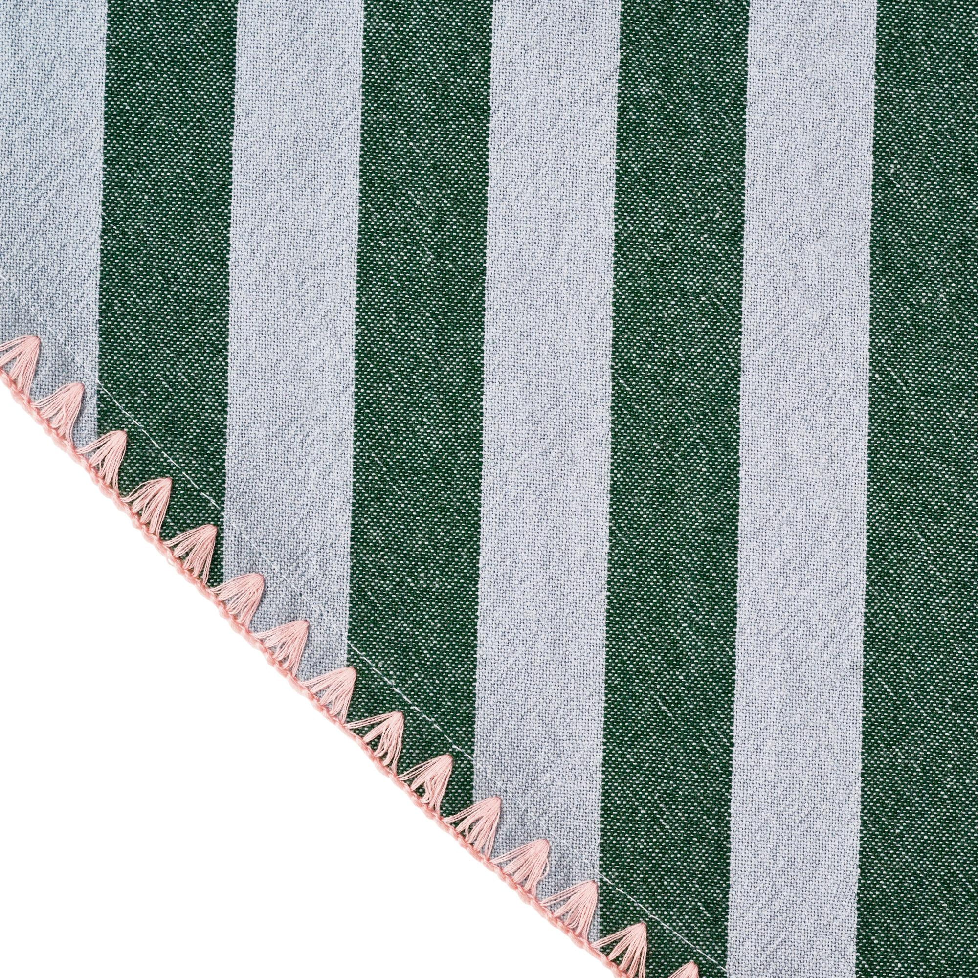 Beautiful Home by Drew Barrymore Yarn Dyed Stripe Whipstitch Fabric Tablecloth, Thyme Blue, 70" Round