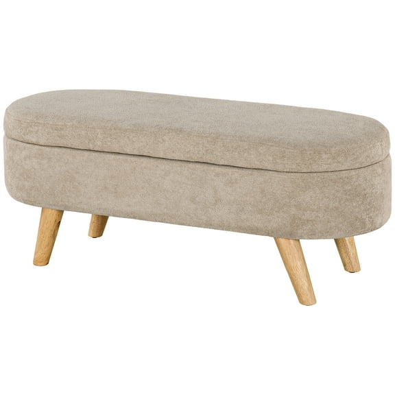 Homiyad Storage Ottoman Bench, 43.3" Upholstered End of Bed Bench with Wood Legs, Modern Entryway Bench, Beige