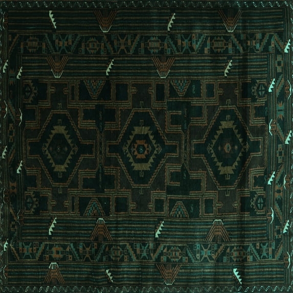 Ahgly Company Indoor Square Persian Turquoise Blue Traditional Area Rugs, 8' Square