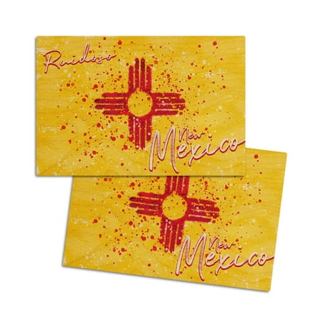 

Ruidoso New Mexico New Mexico State Flag Abstract Watercolor Splatter (4x6 Birch Wood Postcards 2-Pack Stationary Rustic Home Wall Decor)