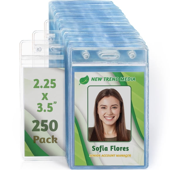 EcoEarth Porte-Badge Vertical avec Bord Souple (Scellable 2.25x3.5 Pouces Premium en Vrac Lot de 250) Porte-Identité, Porte-Cartes d'Identité en Vrac, Porte-Badge de Nom, Étiquette de Nom