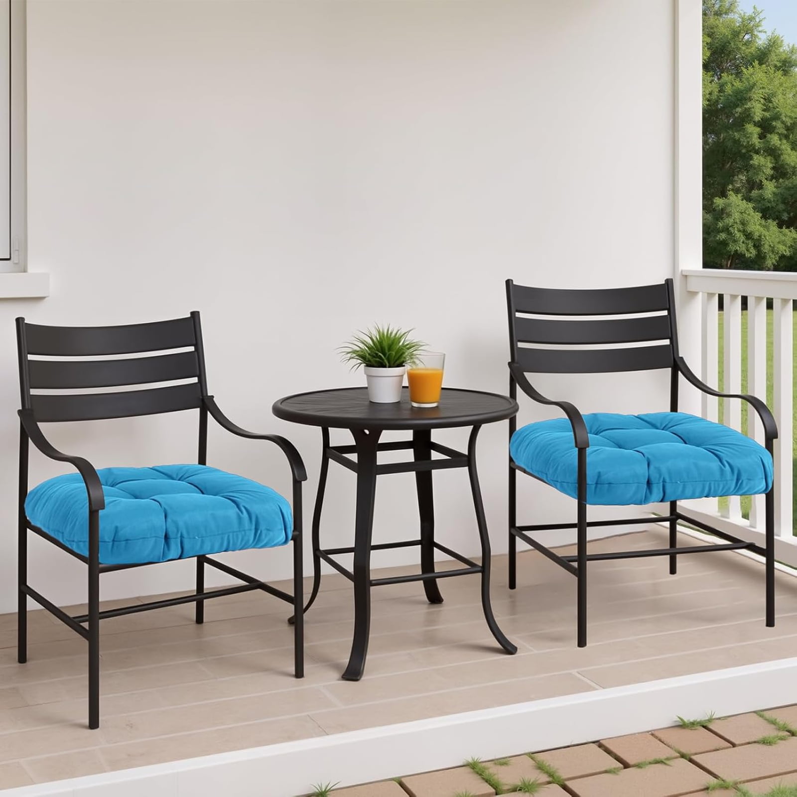 Djiypn Outdoor Chair Cushions Set of 2 for Patio Furniture, Tufted Overstuffed Patio Furniture Cushions, Thick Outdoor Seat Cushion, 19" X 19", Sky Blue