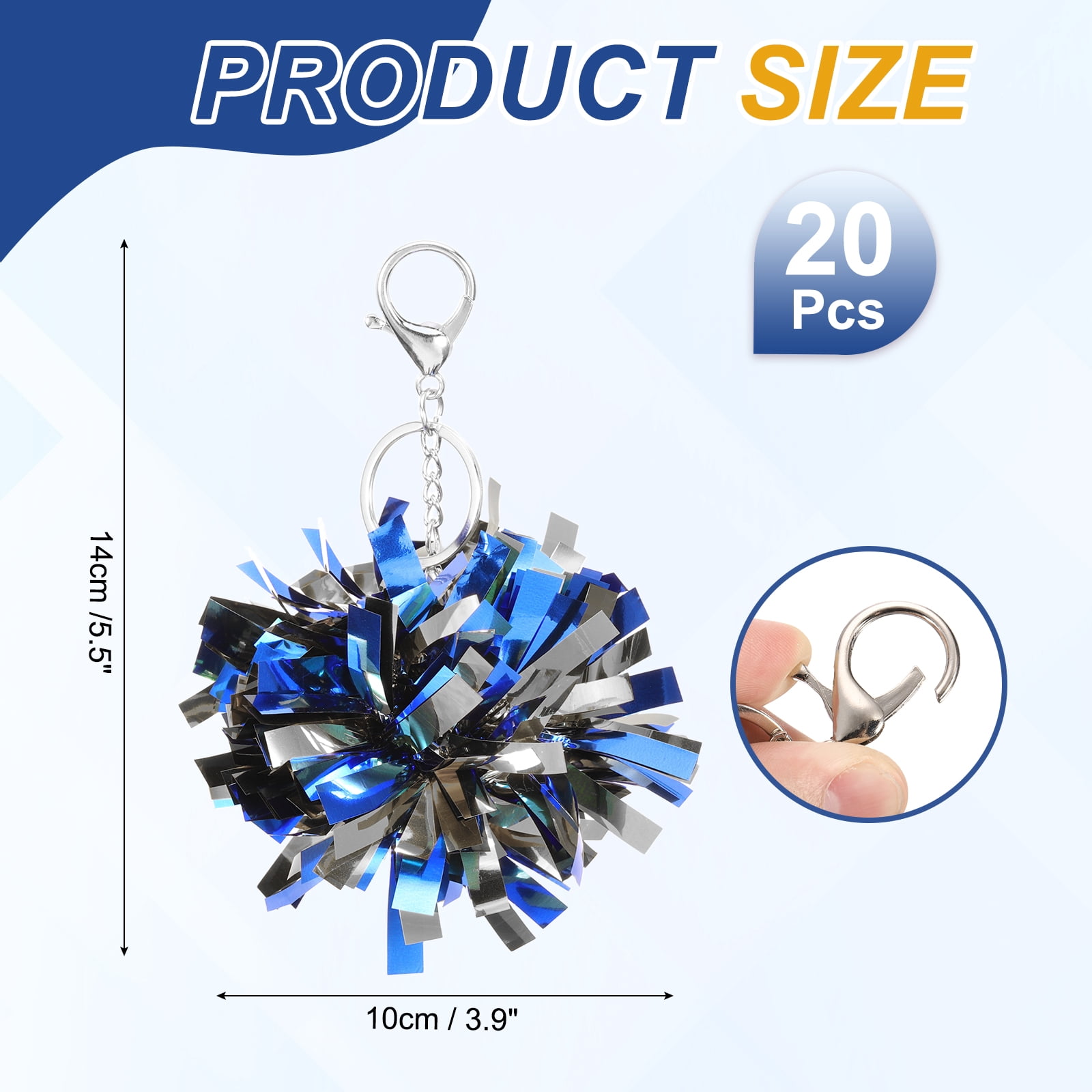 Uxcell 20 Pcs Cheer Pom Pom Keychain Cheerleading Gift Charm Plastic Keyring Bulk for Christmas Blue Silver Tone