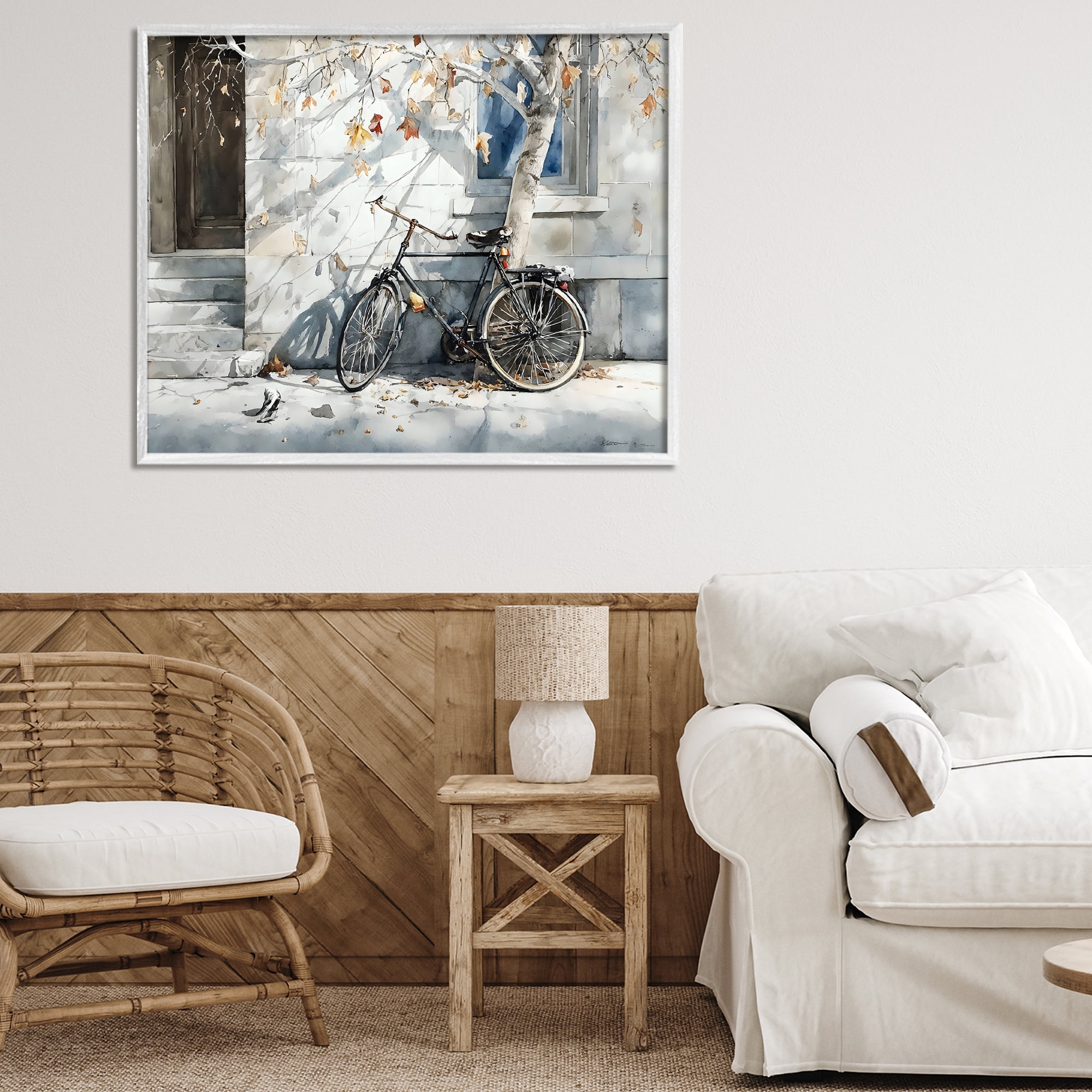Stupell Industries Autumn Ride on Quiet Street White Framed Giclee Art, design by Franklyn Gregory