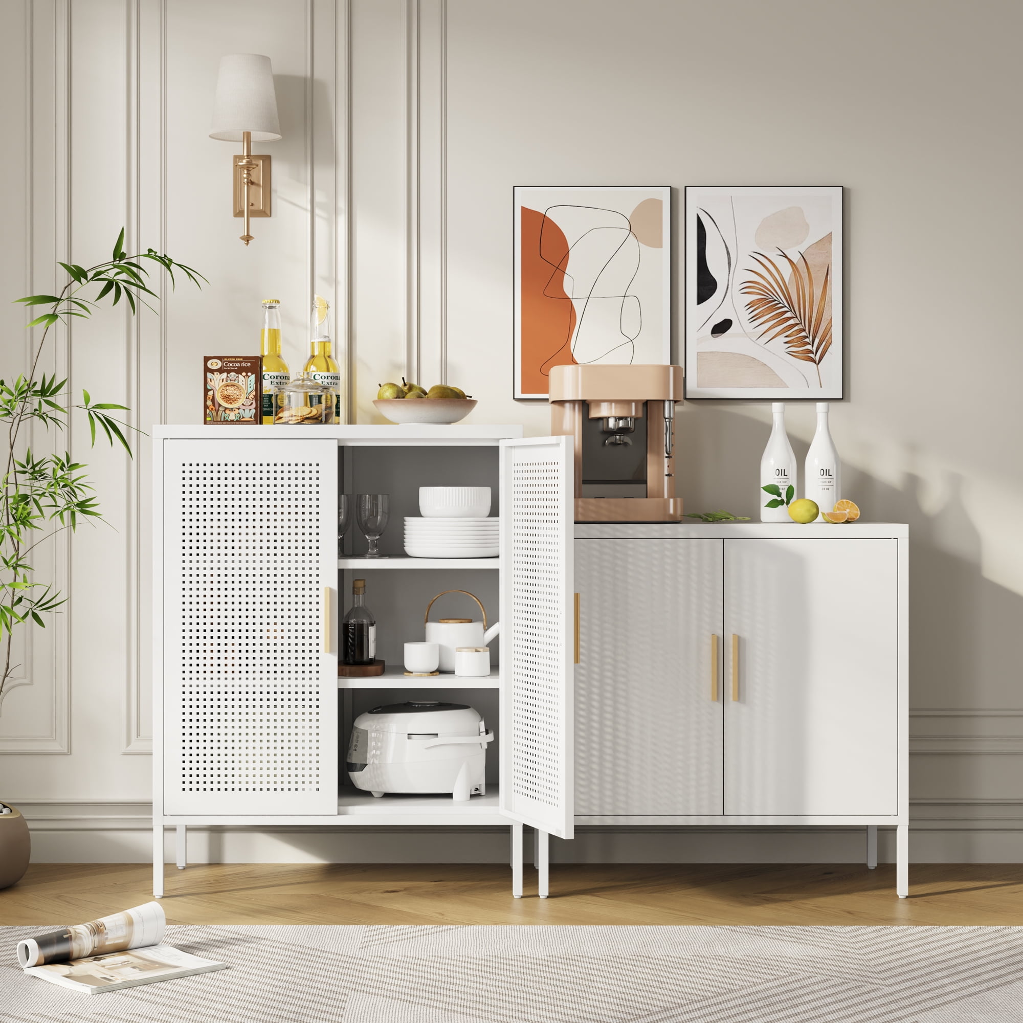 GUTALOR Metal Storage Cabinet with 2 Doors and 2 Adjustable Shelves, Steel Lockable Garage Storage Cabinet, Metal File Cabinet for Home Office School Gym, White