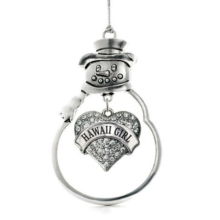 - Hawaii Girl Pave Heart Snowman Holiday Ornament
