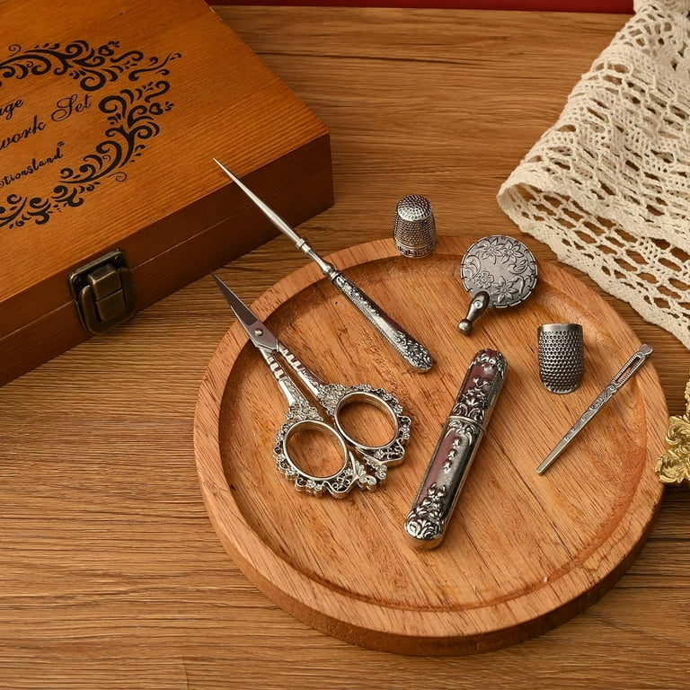 Vintage Sewing Kit, European Style Embroidery Scissors Set with Embroidery Scissors, Needle Case, Awl, Sewing Thimble, Threader for doing Hand Work, Vintage Sewing Kit, European Style Embroidery Scissors Set with Embroidery Scissors, Needle Case, Awl, Sewing Thimble, Threader for doing Hand Work,