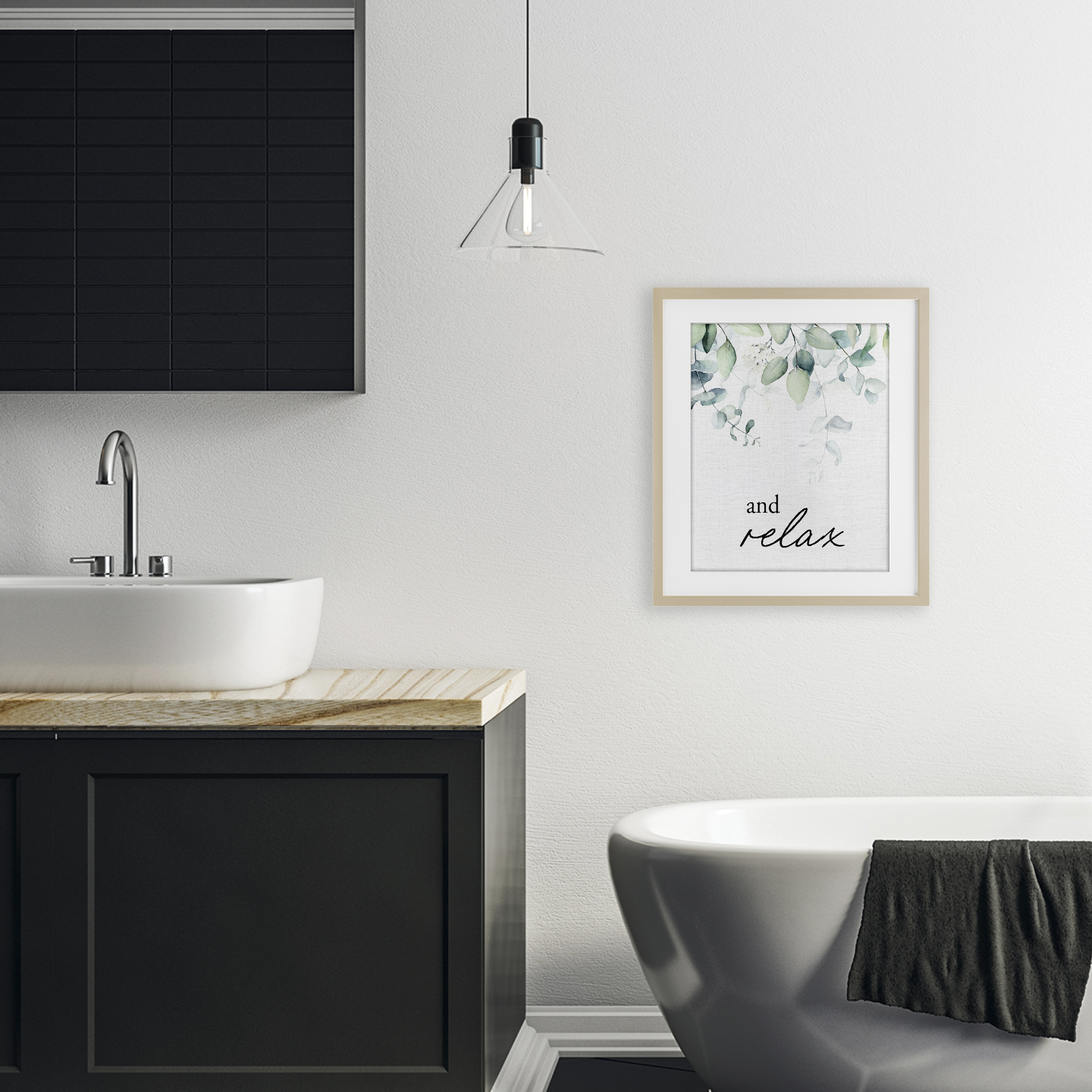 And Relax Minimal Herbs Birch Framed Print Under Glass, design by Lettered and Lined