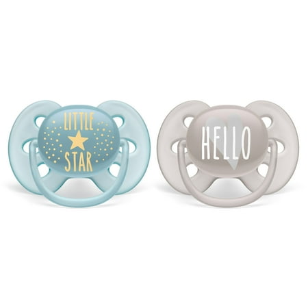 Philips Avent Ultra Soft Pacifier, 6-18 Months, Little Star and Hello Designs, 2 Pack, SCF223/01