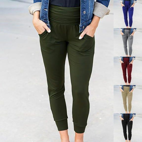 qolati Women's Jogger Sweatpants High Waist Runched Leggings Yoga Pants Casual Slim Fit Stretch Workout Running Tapered Trousers