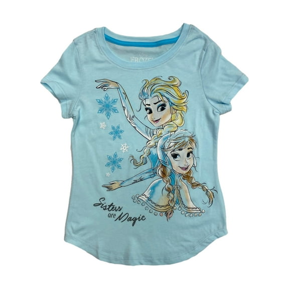 Disney Frozen Girls Blue Sisters Are Magic Elsa Anna T-Shirt Tee Shirt M (7-8)