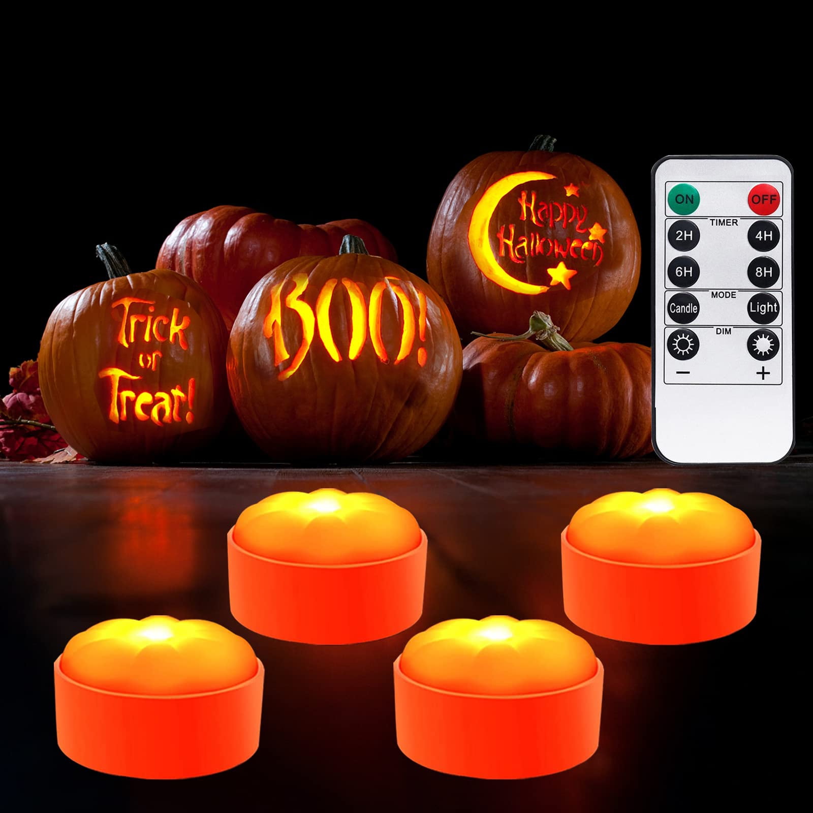 4 PCS Halloween LED Pumpkin Lights with Remote Timer - Battery ...