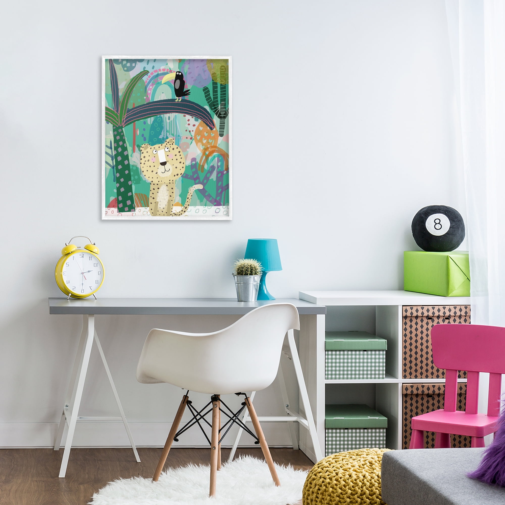 Jungle Cheetah & Toucan White Framed Giclee Art, design by Carla Daly