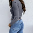thumbnail image 4 of Womens Long Sleeve Stretch Crewneck Ribbed T-Shirt Slim Fit Casual Basic Tops, 4 of 5