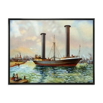 Designart 'The Ancient Boat Leaving The Harbor' Nautical & Coastal Framed Canvas Wall Art Print