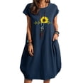 thumbnail image 1 of Ichuanyi Mode Femmes Décontracté Col Rond Radio Vague Tournesol Imprimé Grande Taille Poche, 1 of 4