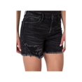 thumbnail image 3 of EARNEST SEWN NEW YORK Womens Black Denim Zippered Pocketed Frayed Hem Button Fly Distressed Shorts Shorts 24, 3 of 4