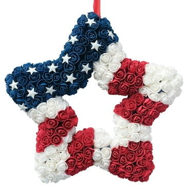 18 Inch patriotic wreaths for front door,4th of july wreaths for front door, Roses Eucalyptus and Hydrangea Flowers for front door wreath, patriotic summer flag wreath