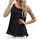 thumbnail image 1 of Camisa holgada sin mangas, de color puro, con cuello redondo y doble capa para mujer - Top de gasa de verano XL negro, 1 of 6