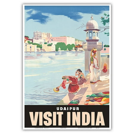 Visit India - Udaipur - City of Lakes Rajasthan - Vintage Travel Poster c.1957 - Master Art Print 10in x 14in