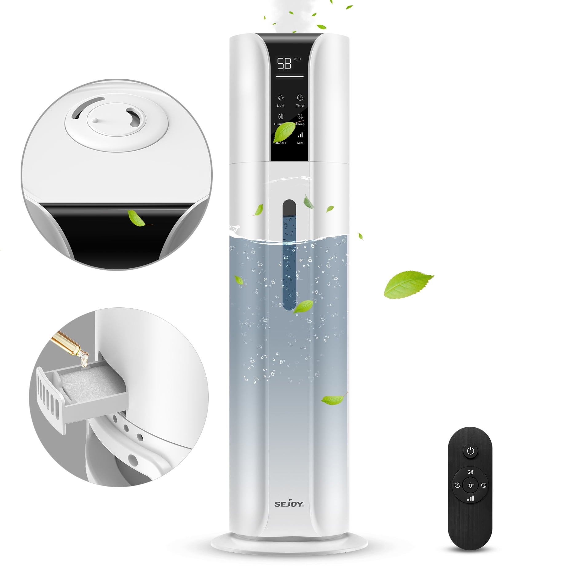 Sejoy Humidifiers for Room Bedroom Home, 9L 2.4Gal Cool Mist Tower Top