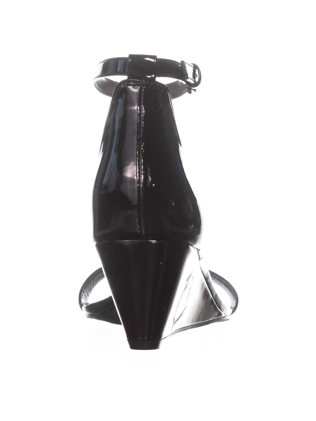 black wedge ankle strap sandals