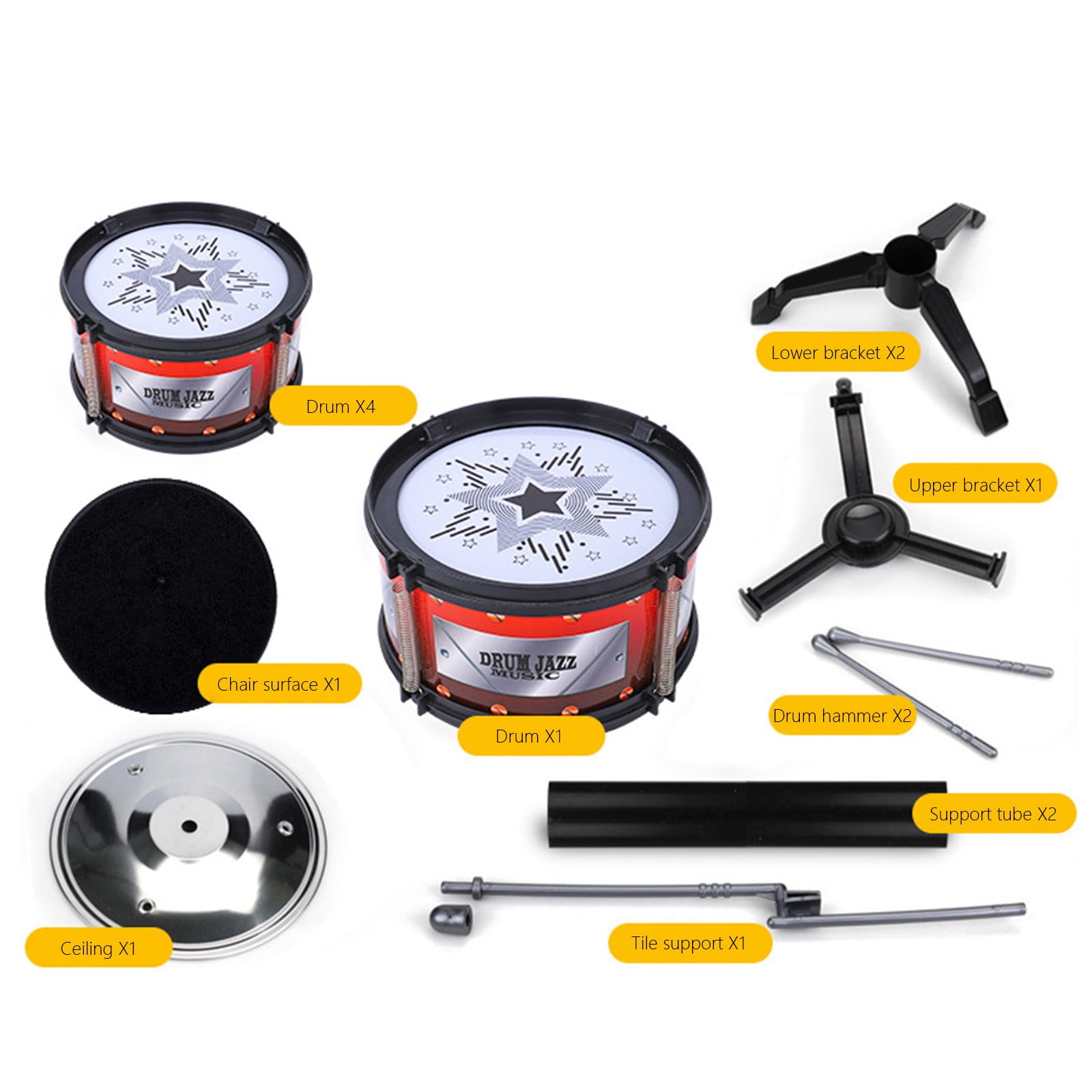 Children Jazz Drum Percussion Set,Early Education Music Learning Toy,High Quality Safe Odorless Plastic,Musical Cognition Ability Training,Easy Install Drum Kit with Chair and Drumsticks for Kids