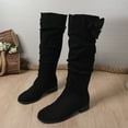 thumbnail image 6 of Splozh Knee High Cowboy Boots womens Knee High Boots Pointed Toe Suede Boots Chunky Heel Slouchy Shoes Tall Fall 2025 Side Zipper Black,US 8.5, 6 of 9