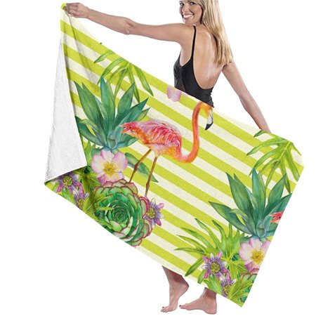 Flamingo with Stripes Bath Towels (52×32in) Extra Large for Women Superfine Fiber Highly Absorbent and Quick Dry - Super Soft