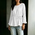 thumbnail image 5 of Lenpel Womens Fall Tops Casual Loose Long Sleeve Ruffle Cuffs Shirts Fashion Drawstring Crew Neck Peplum Blouses, 5 of 5