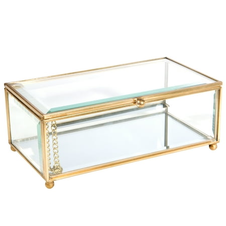 Home Details Vintage - Copper Rectangle Bevelled Glass & Mirrored Bottom Jewelry Box-L