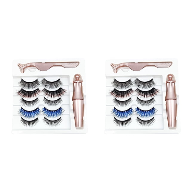 10 Pares de Pestañas Postizas Magnéticas de Color de Estilo Mixto Juego de Pinzas Delineador de Ojos A Prueba de Agua Pestañas Postizas Magnéticas Gruesas